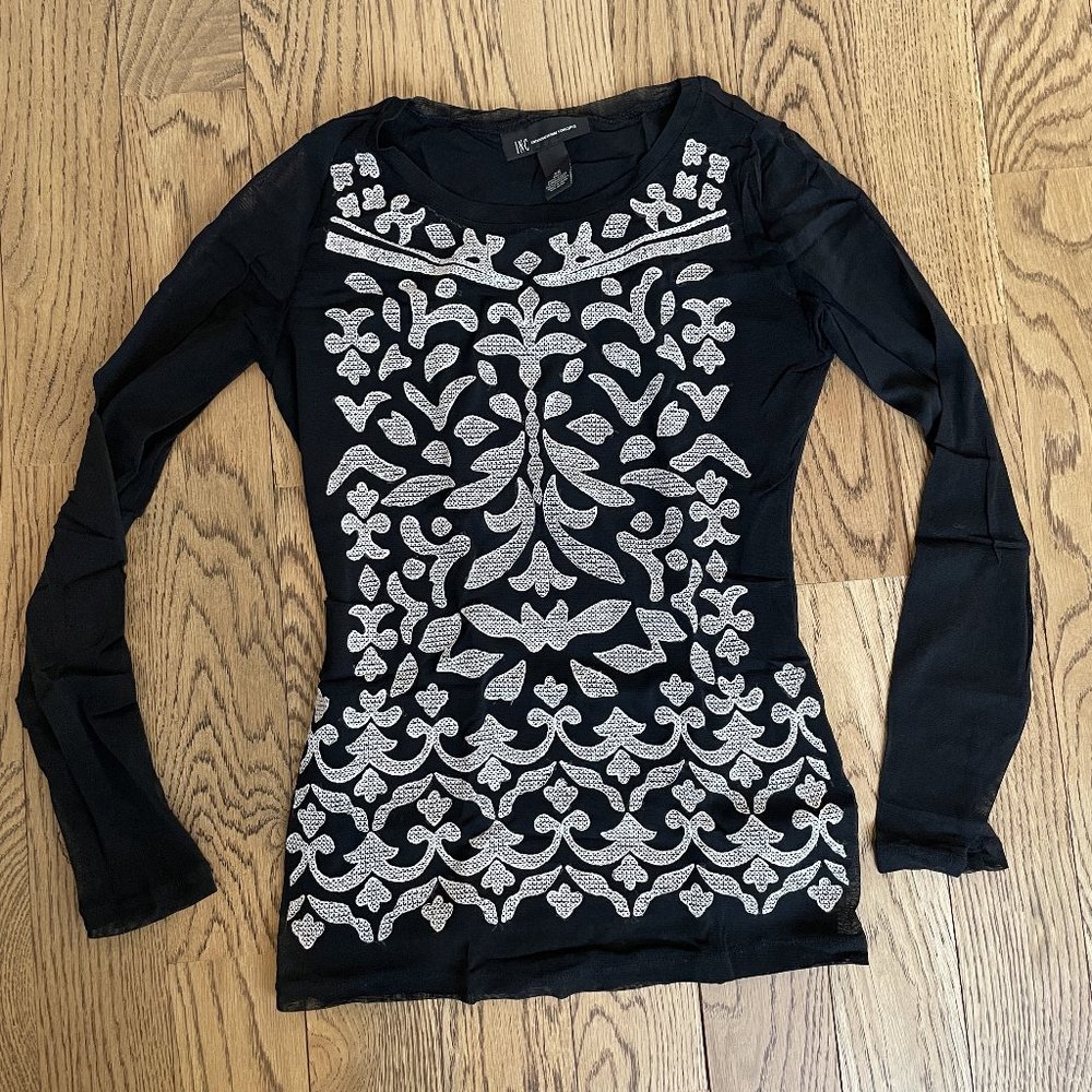 INC Embroidered Mesh Blouse, XS